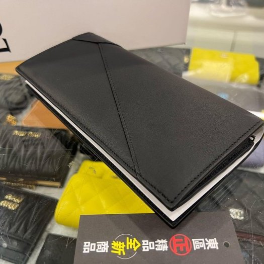 東區正精品㊣LOEWE PUZZLE C510978X07 全新黑色牛皮拼接全皮對開16卡銀釦拉鍊零錢袋長夾皮夾 RZ6402-7