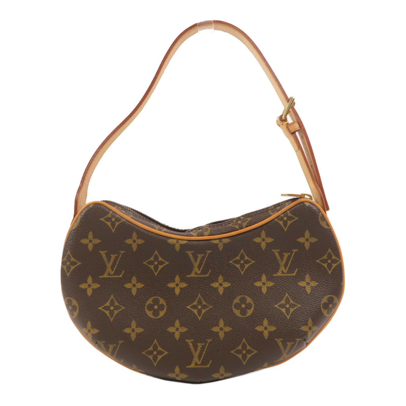 LOUIS VUITTON Monogram Pochette Croissant金扣肩背袋棕色-1