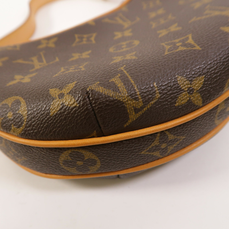 LOUIS VUITTON Monogram Pochette Croissant金扣肩背袋棕色-11