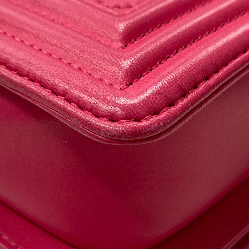CHANEL 香奈兒 CHANEL BOY 方形 菱格紋 桃紅色 銀扣-8