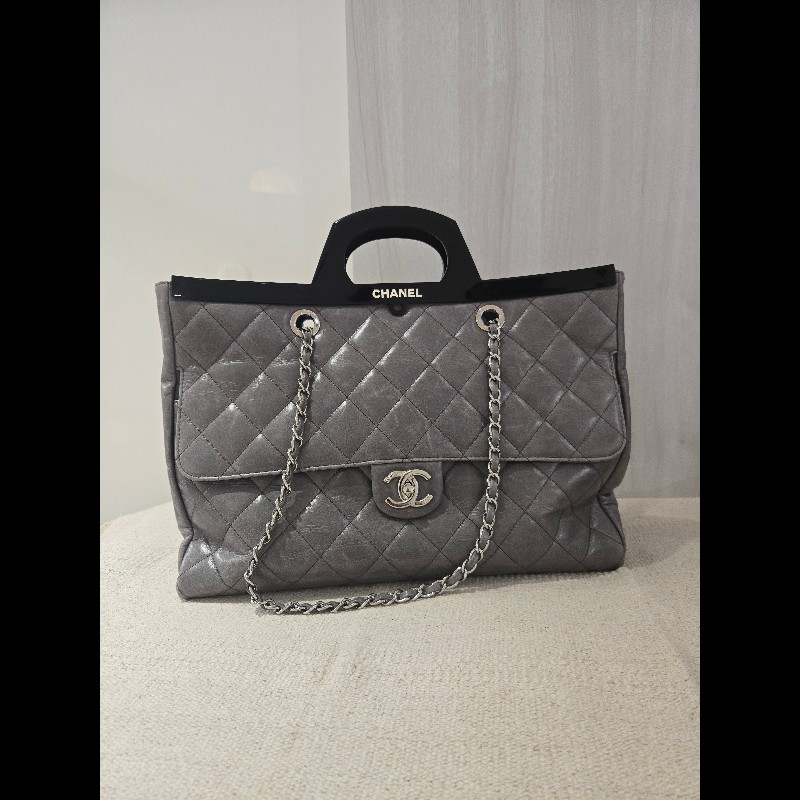 Chanel 香奈兒 秀款 灰色仿舊小牛皮 衣架包 手提肩背包-7