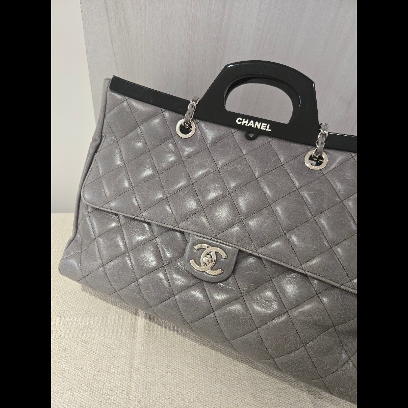 Chanel 香奈兒 秀款 灰色仿舊小牛皮 衣架包 手提肩背包-10