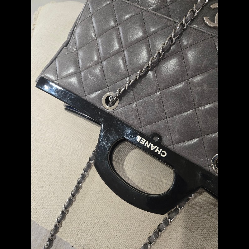 Chanel 香奈兒 秀款 灰色仿舊小牛皮 衣架包 手提肩背包-12