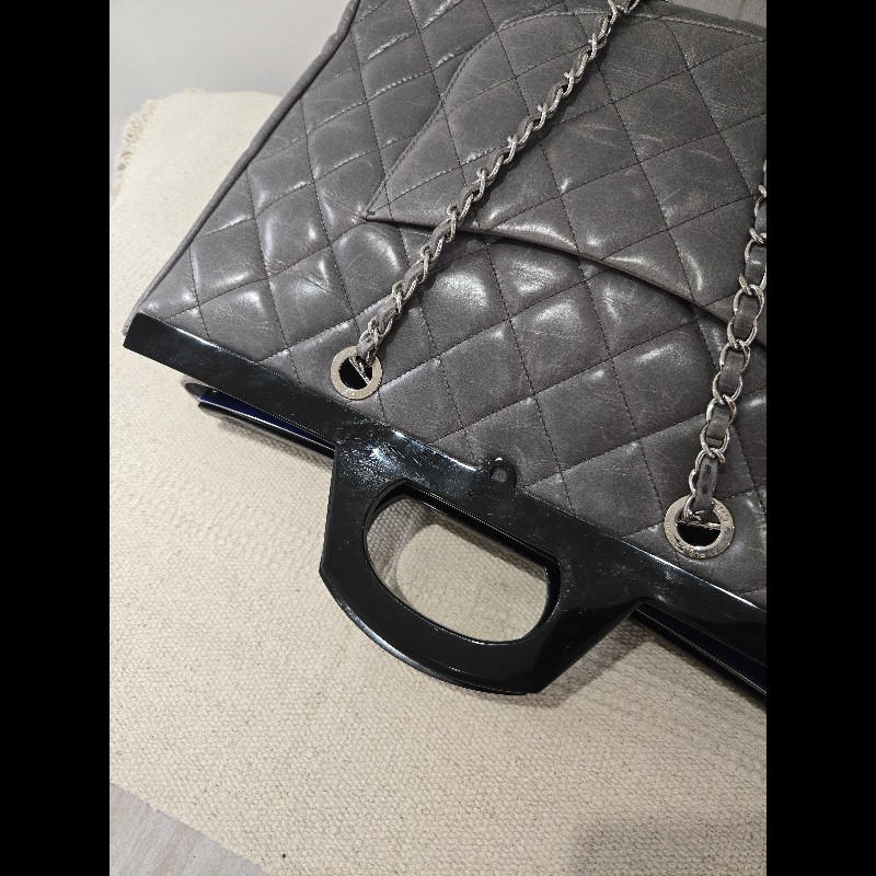 Chanel 香奈兒 秀款 灰色仿舊小牛皮 衣架包 手提肩背包-20