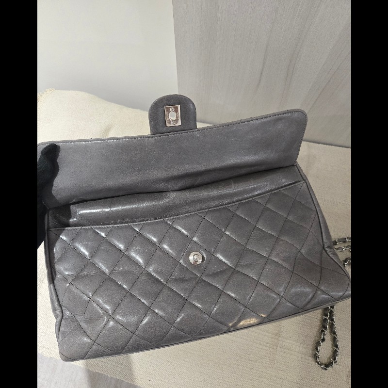 Chanel 香奈兒 秀款 灰色仿舊小牛皮 衣架包 手提肩背包-60
