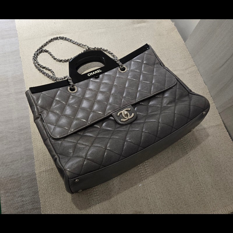 Chanel 香奈兒 秀款 灰色仿舊小牛皮 衣架包 手提肩背包-65