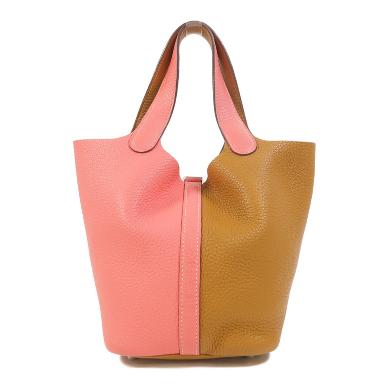 HERMES Clemence皮革Picotin PM手挽袋Rose Azalee/Sesame-1