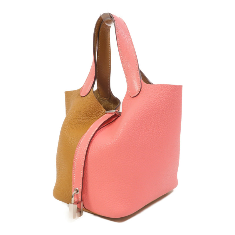 HERMES Clemence皮革Picotin PM手挽袋Rose Azalee/Sesame-2
