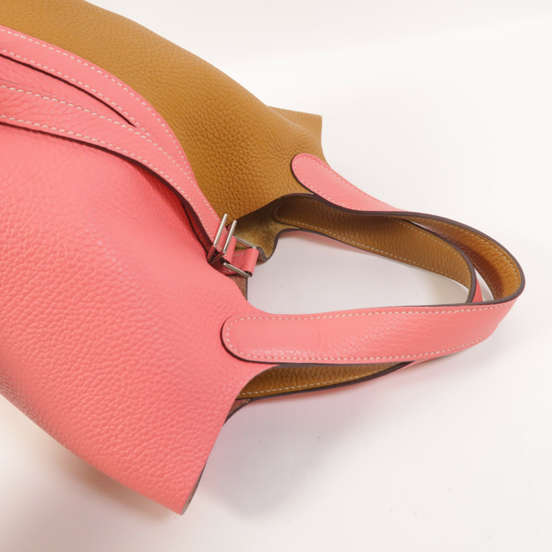 HERMES Clemence皮革Picotin PM手挽袋Rose Azalee/Sesame-7