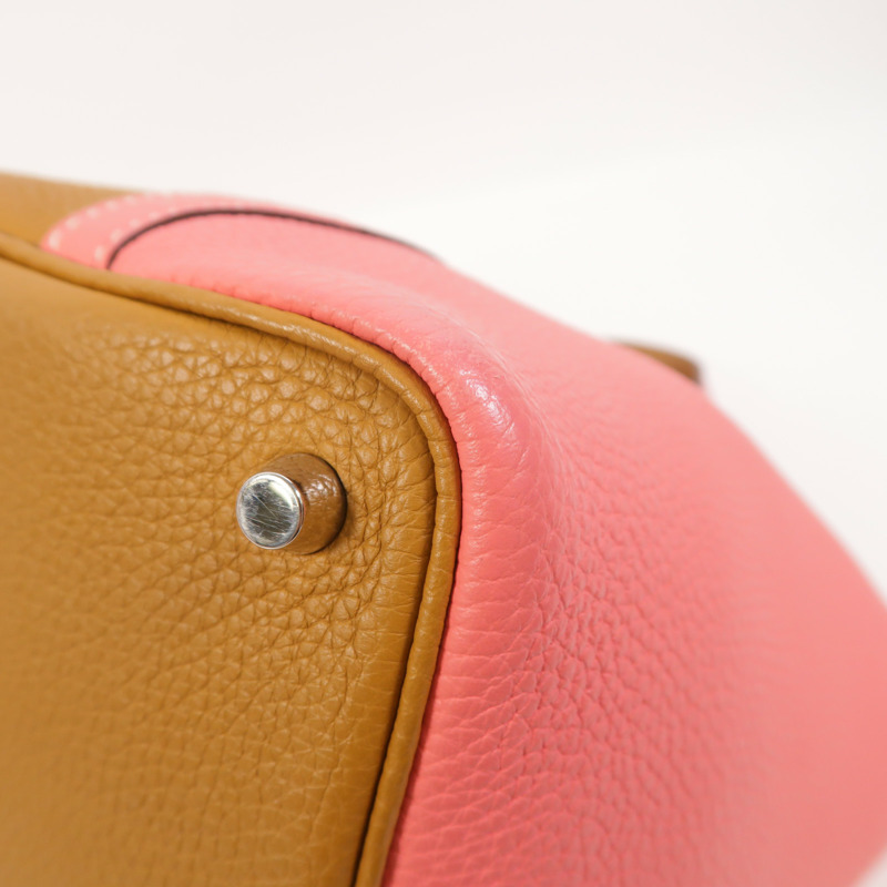 HERMES Clemence皮革Picotin PM手挽袋Rose Azalee/Sesame-9