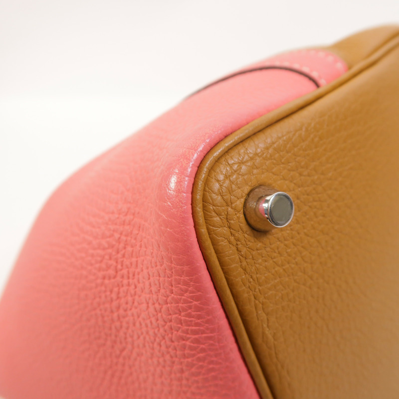 HERMES Clemence皮革Picotin PM手挽袋Rose Azalee/Sesame-12