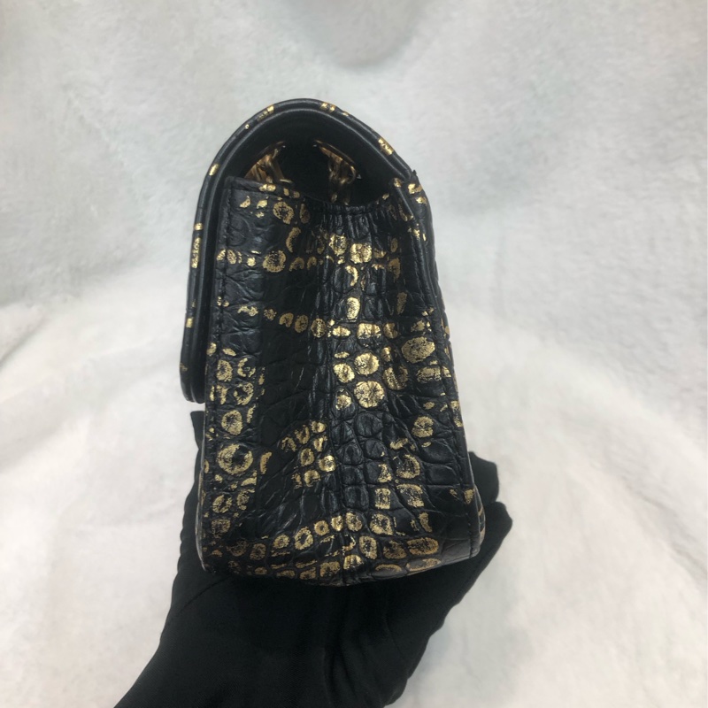 Chanel 2.55 20cm Black & Gold Graffiti 鱷魚紋 IA480-2