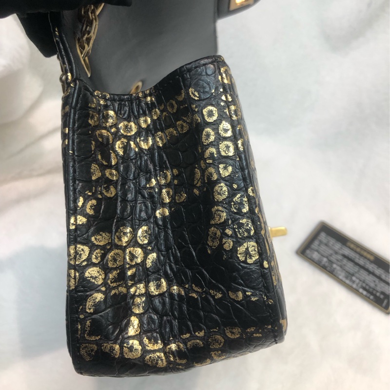 Chanel 2.55 20cm Black & Gold Graffiti 鱷魚紋 IA480-6