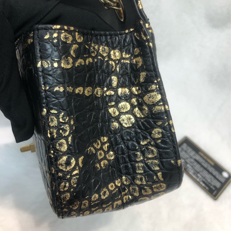 Chanel 2.55 20cm Black & Gold Graffiti 鱷魚紋 IA480-7