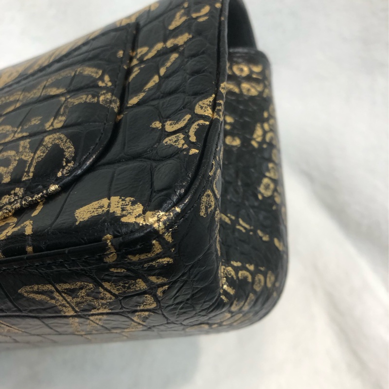 Chanel 2.55 20cm Black & Gold Graffiti 鱷魚紋 IA480-11