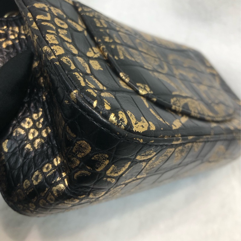 Chanel 2.55 20cm Black & Gold Graffiti 鱷魚紋 IA480-12