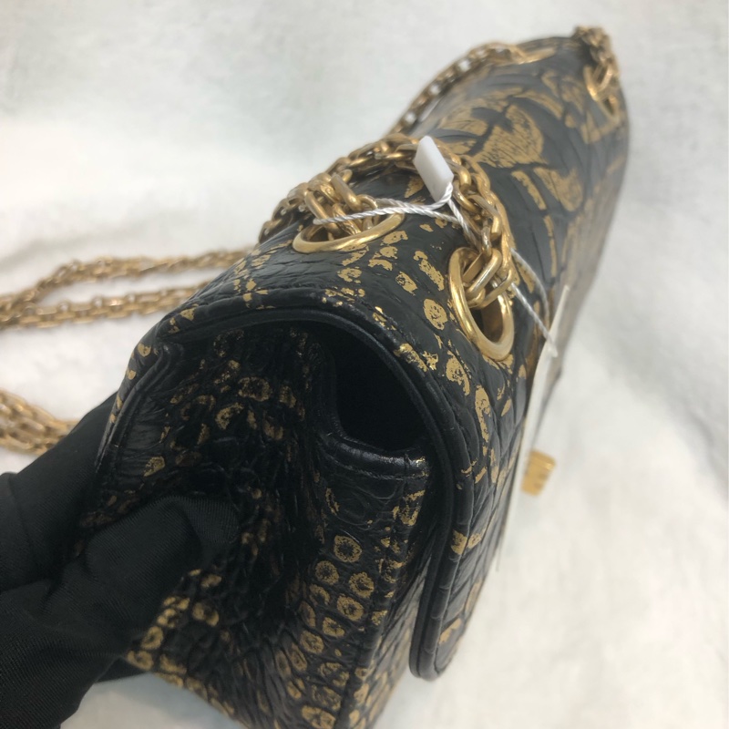 Chanel 2.55 20cm Black & Gold Graffiti 鱷魚紋 IA480-13