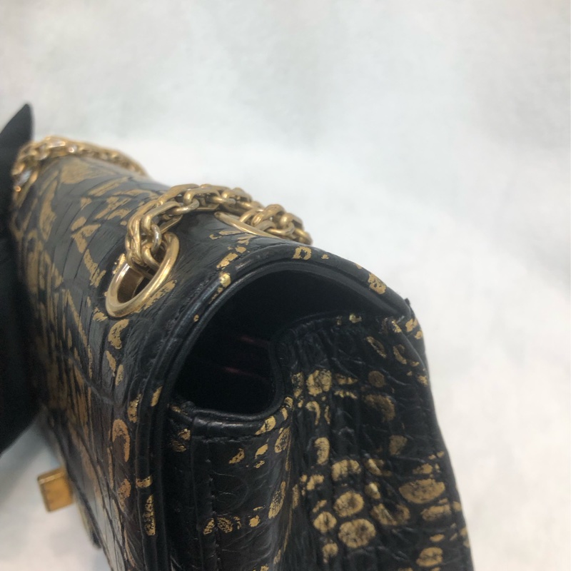 Chanel 2.55 20cm Black & Gold Graffiti 鱷魚紋 IA480-14