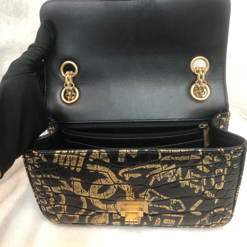 Chanel 2.55 20cm Black & Gold Graffiti 鱷魚紋 IA480-15
