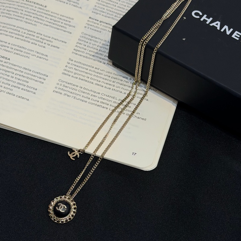 CHANEL淡金黑色圓型CC項鍊-0