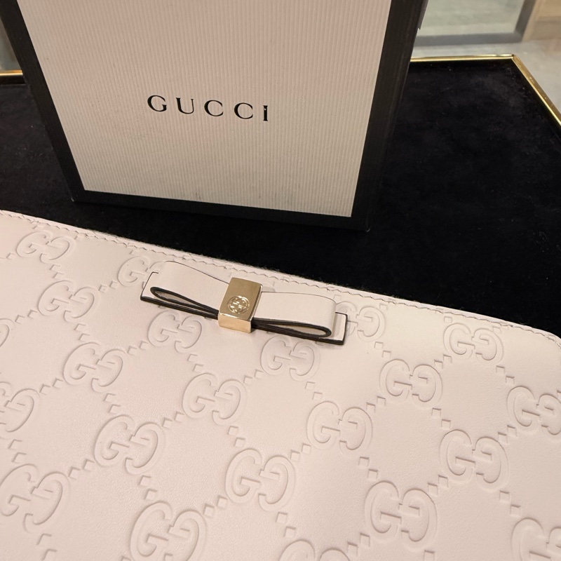 全新Gucci 蝴蝶結白色logo滿版12卡長夾-0