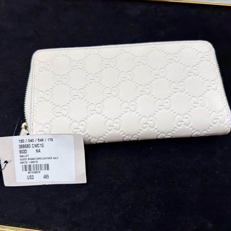 全新Gucci 蝴蝶結白色logo滿版12卡長夾-7