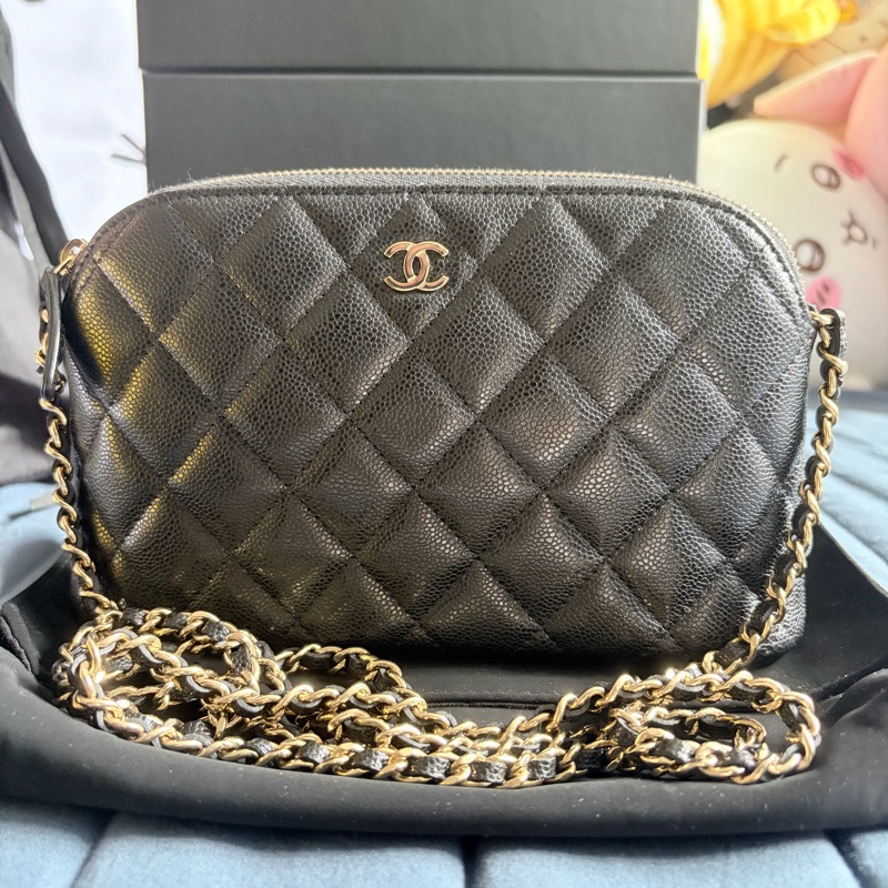 Chanel 經典黑色荔枝皮配金鏈 貝殼包-0