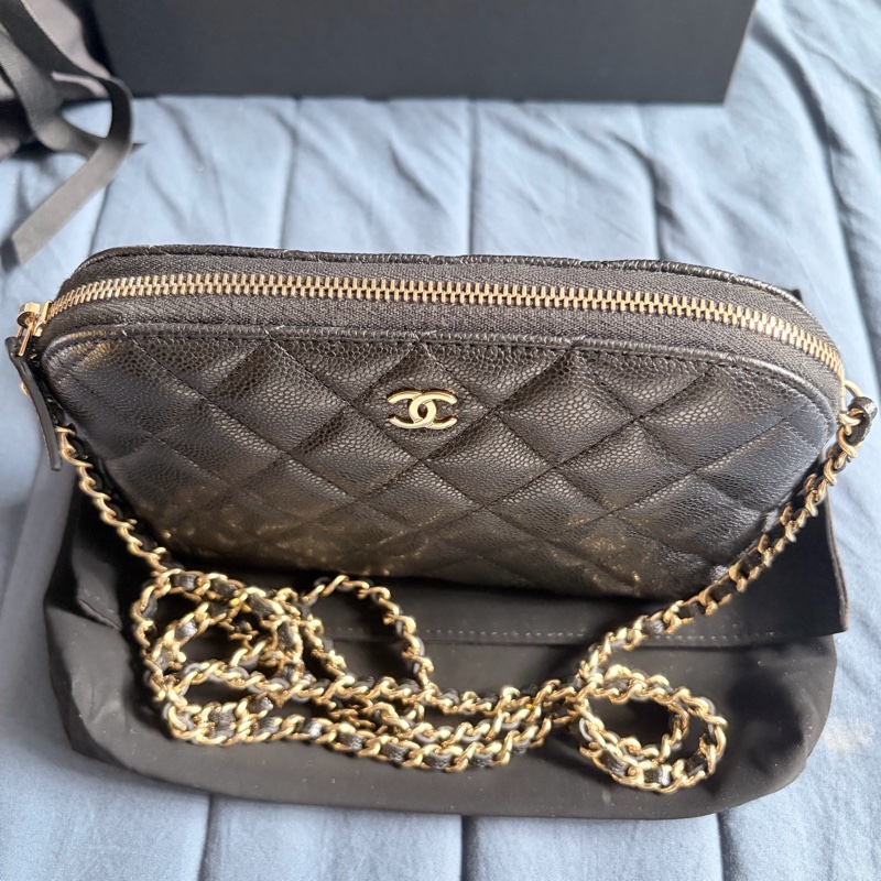 Chanel 經典黑色荔枝皮配金鏈 貝殼包-1