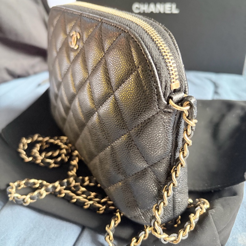 Chanel 經典黑色荔枝皮配金鏈 貝殼包-3