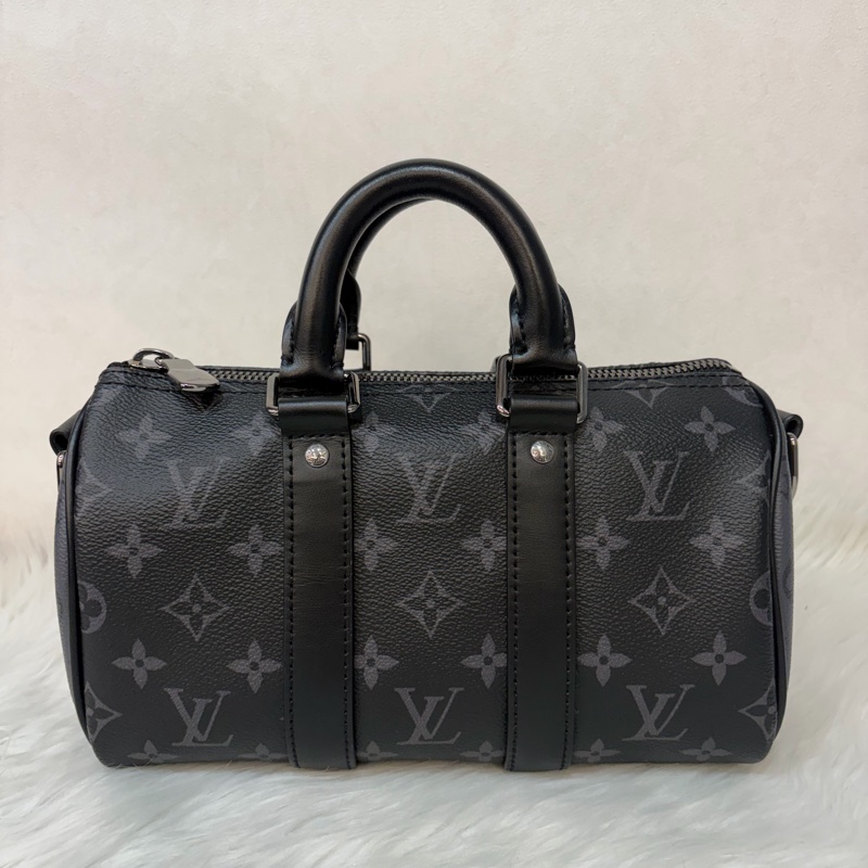 LV M46271 黑花 銀釦 手提包 斜背包 Keepall Bandoulière 25-1