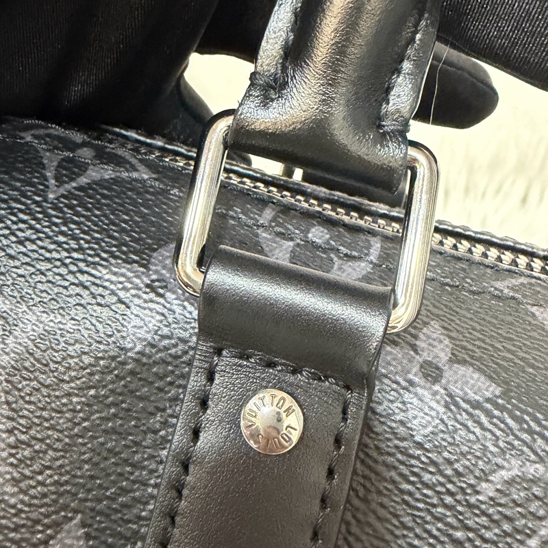 LV M46271 黑花 銀釦 手提包 斜背包 Keepall Bandoulière 25-29