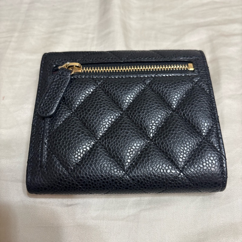 CHANEL 香奈兒 三折 荔枝皮短夾 黑色 金扣 經典菱格 皮夾 卡夾 零錢包-6