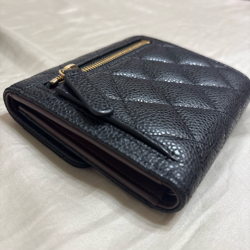 CHANEL 香奈兒 三折 荔枝皮短夾 黑色 金扣 經典菱格 皮夾 卡夾 零錢包-7