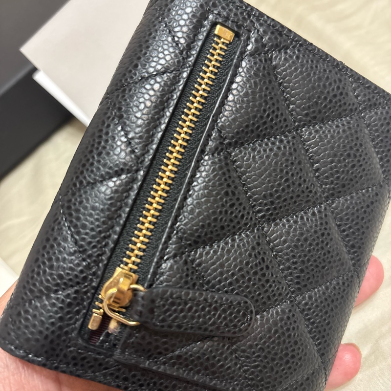CHANEL 香奈兒 三折 荔枝皮短夾 黑色 金扣 經典菱格 皮夾 卡夾 零錢包-13