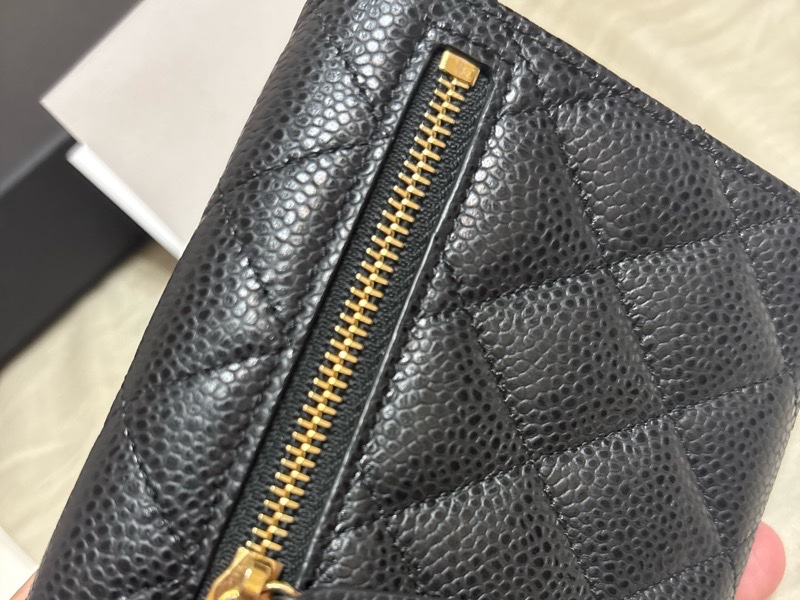 CHANEL 香奈兒 三折 荔枝皮短夾 黑色 金扣 經典菱格 皮夾 卡夾 零錢包-14