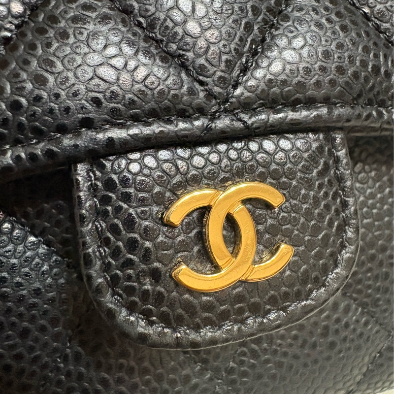 CHANEL 香奈兒 三折 荔枝皮短夾 黑色 金扣 經典菱格 皮夾 卡夾 零錢包-16