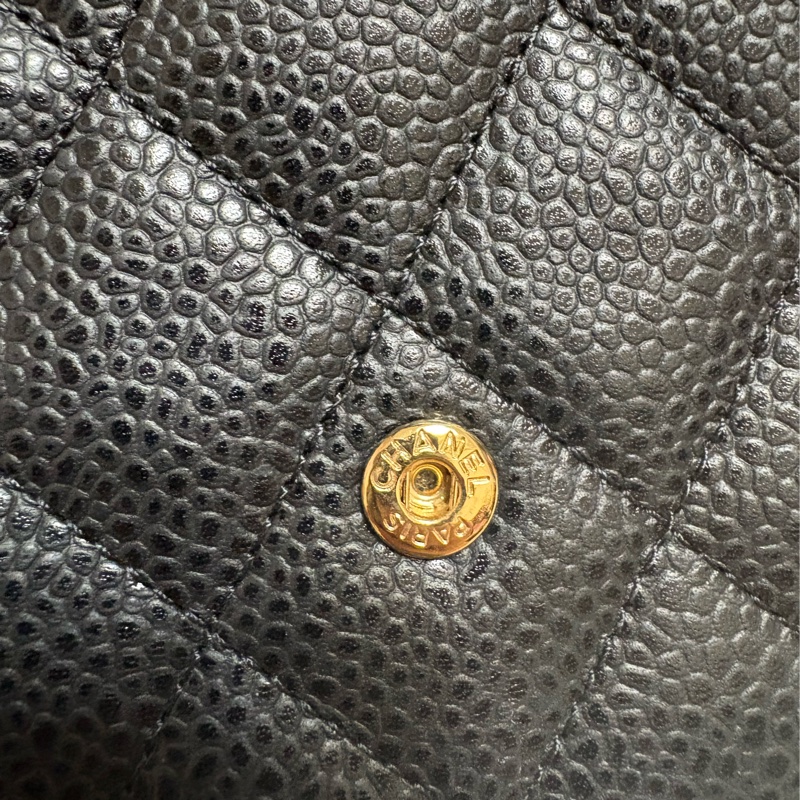 CHANEL 香奈兒 三折 荔枝皮短夾 黑色 金扣 經典菱格 皮夾 卡夾 零錢包-17