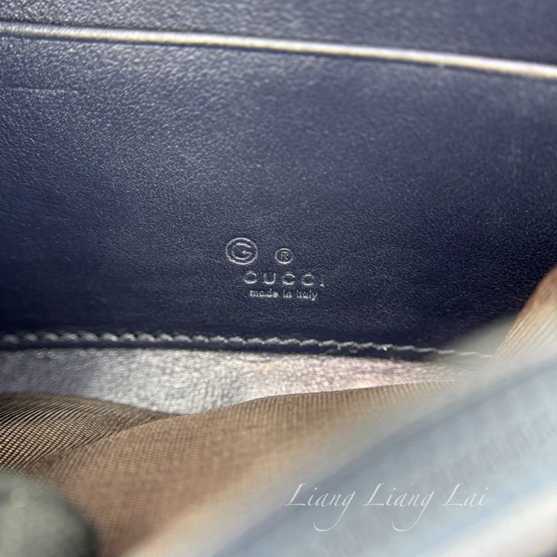 GUCCI 古馳 經典GG壓紋L型拉鍊深藍色長夾-2
