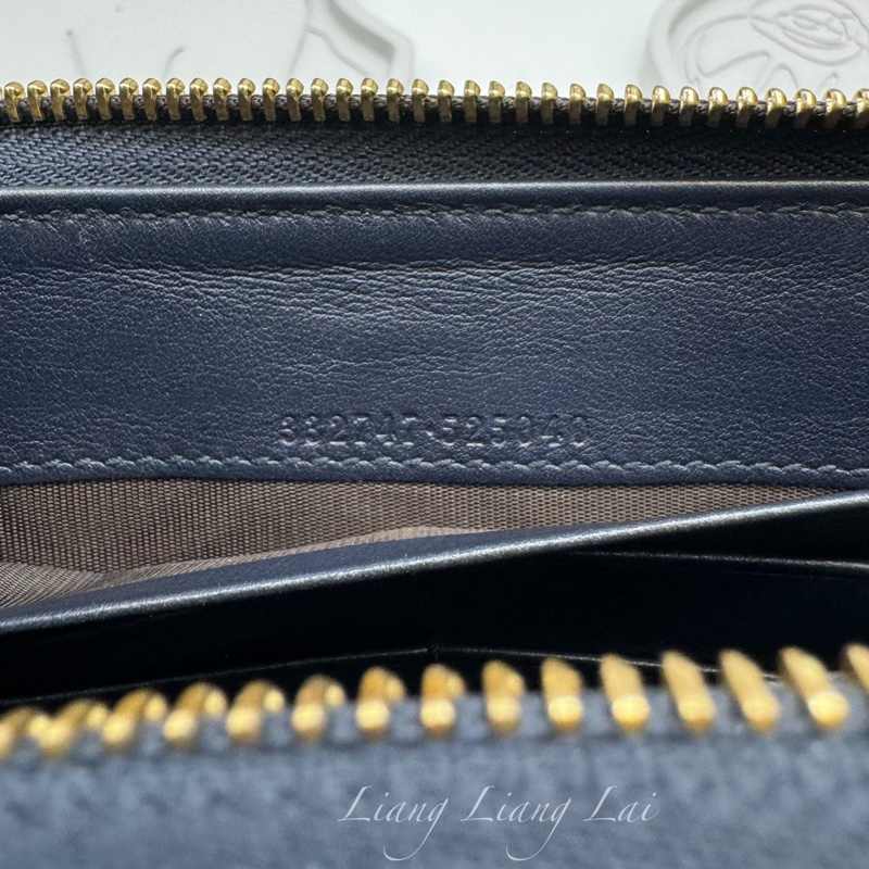 GUCCI 古馳 經典GG壓紋L型拉鍊深藍色長夾-3