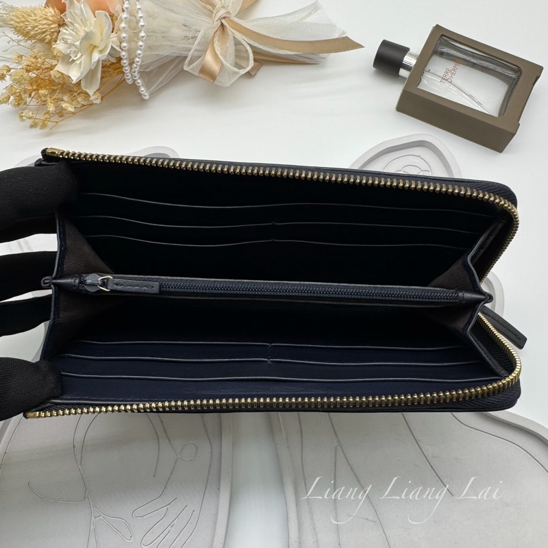 GUCCI 古馳 經典GG壓紋L型拉鍊深藍色長夾-5