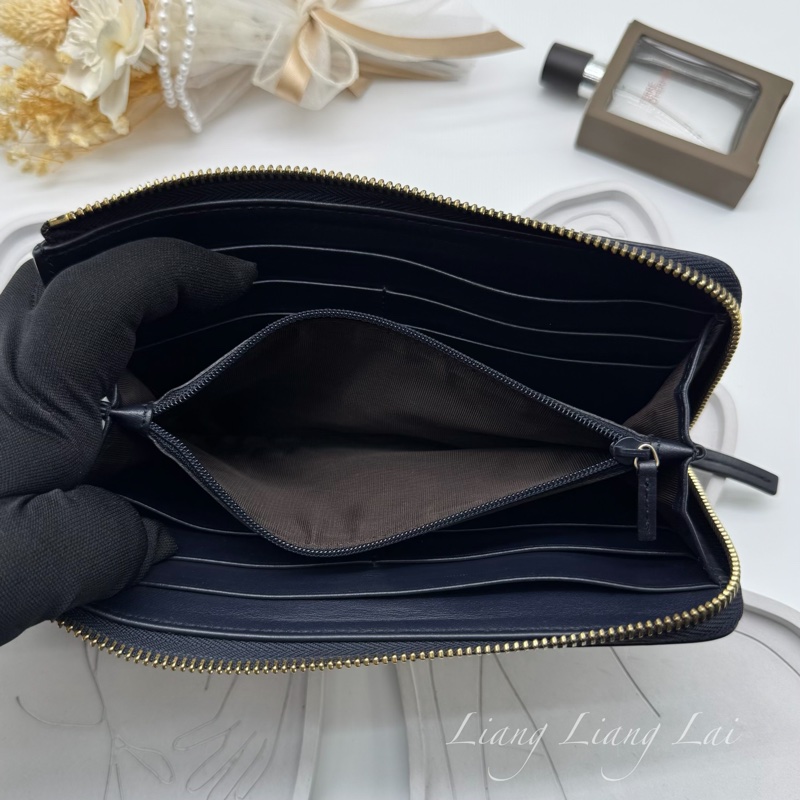 GUCCI 古馳 經典GG壓紋L型拉鍊深藍色長夾-8
