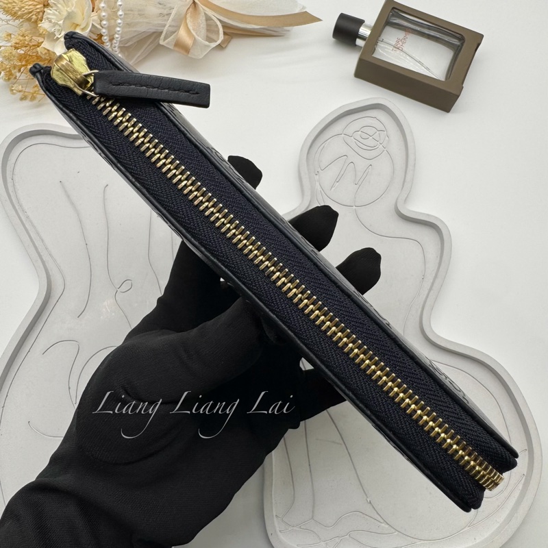 GUCCI 古馳 經典GG壓紋L型拉鍊深藍色長夾-17