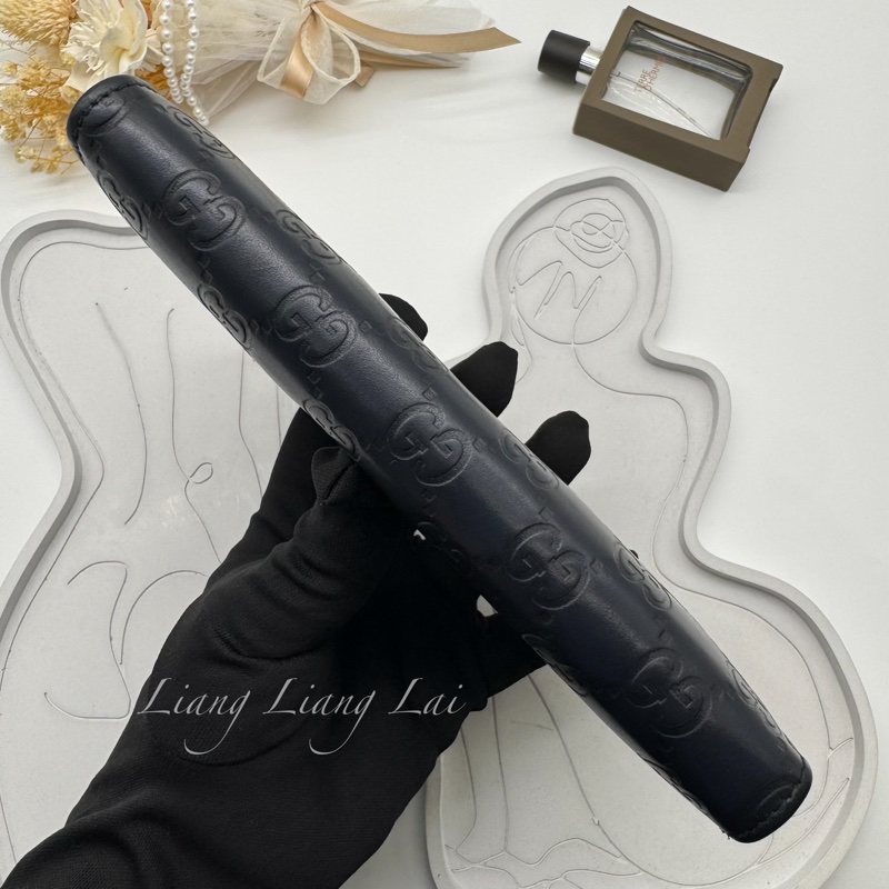 GUCCI 古馳 經典GG壓紋L型拉鍊深藍色長夾-18