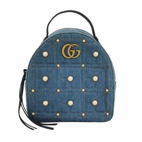 Gucci牛仔珍珠後背包 99新配件塵袋 23.5*25*11