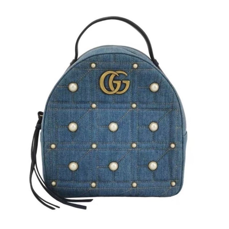 Gucci牛仔珍珠後背包 99新配件塵袋 23.5*25*11-0