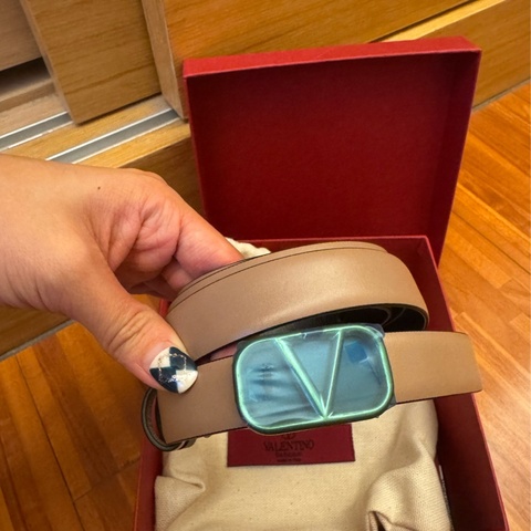 Valentino 85cm 淺棕黑色雙面皮帶腰帶