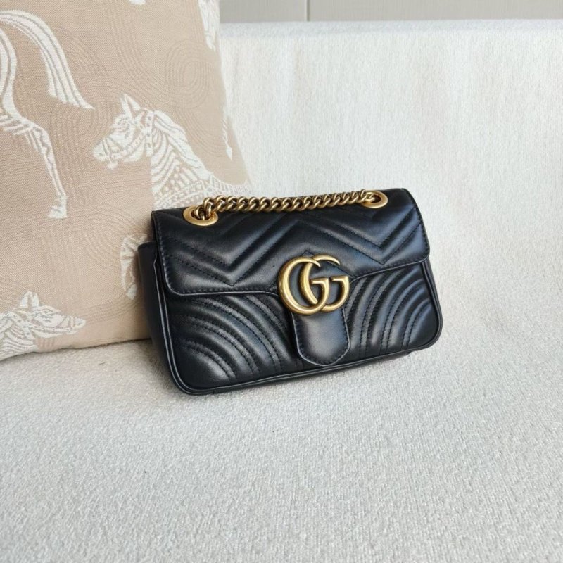 Gucci 黑金Marmont 22鏈條包 22*13*5 99新配件塵袋-2