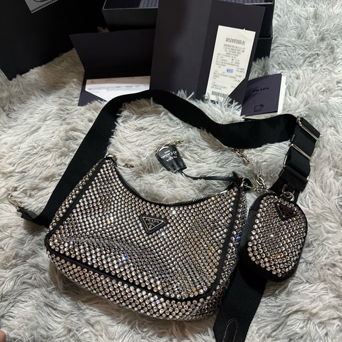 【專櫃正品】PRADA 2023年購於微風南山|Re-Edition 2005 水鑽三合一包|全套附件齊全