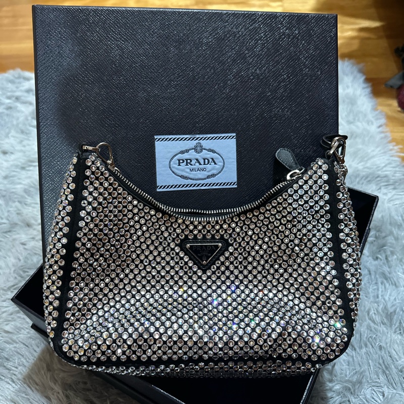 【專櫃正品】PRADA 2023年購於微風南山|Re-Edition 2005 水鑽三合一包|全套附件齊全-3