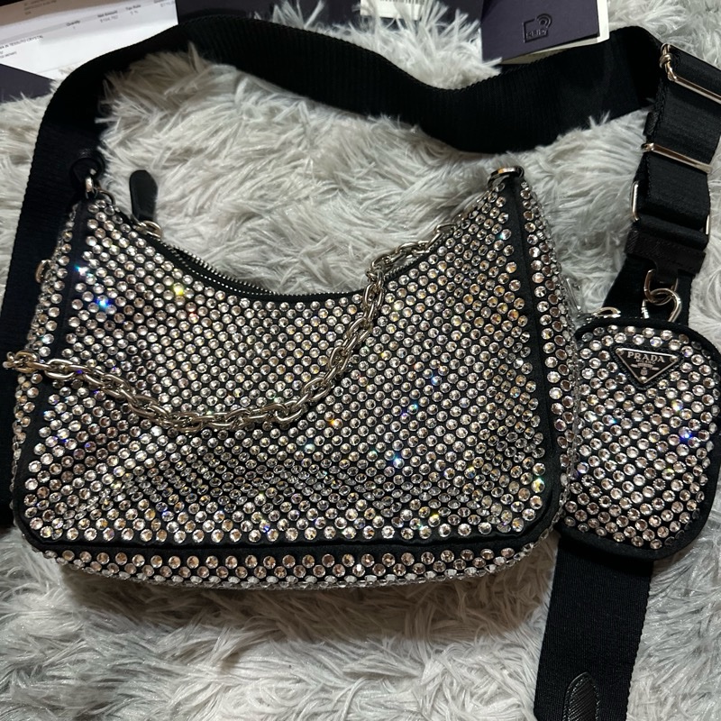 【專櫃正品】PRADA 2023年購於微風南山|Re-Edition 2005 水鑽三合一包|全套附件齊全-6